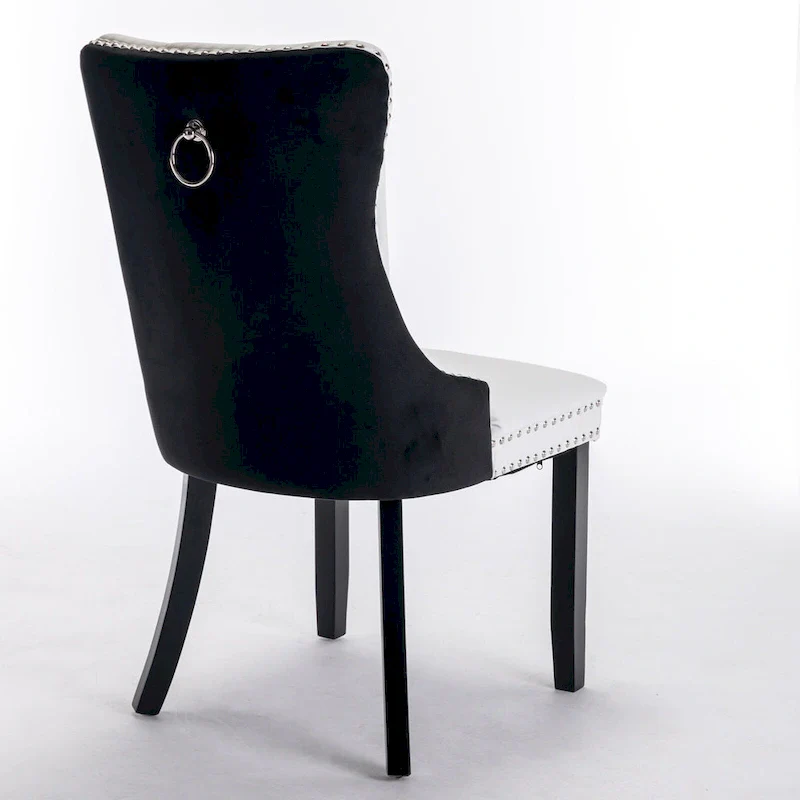 High Back Dining Chairs Set of 2, Upholstered PU Leather Kitchen Chairs Side Chair with Rear Handle Wood Legs