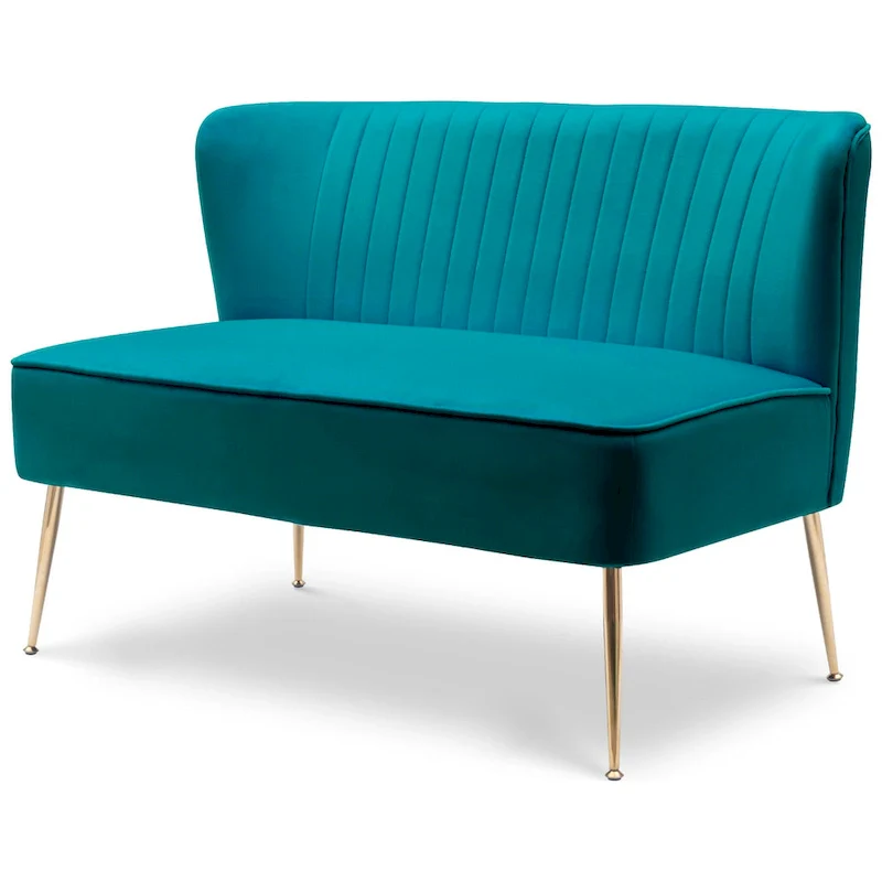 Upholstered Velvet Polyester 46 Wide Loveseat - Armless/ Scalloped Back