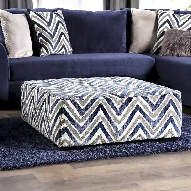 Slaren Transitional Navy Microfiber Cocktail Ottoman by Furniture of America