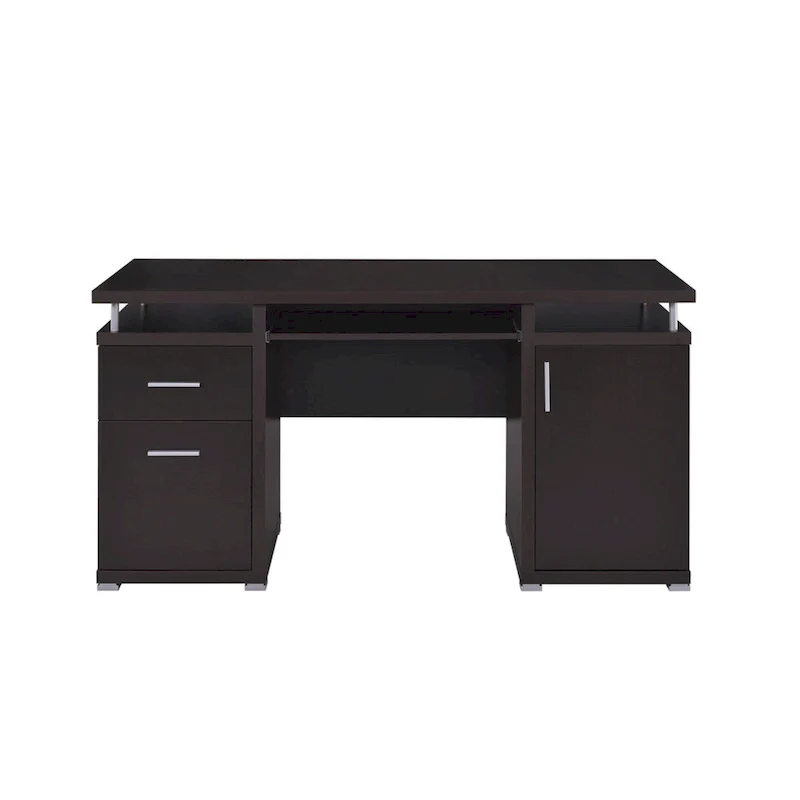 Luxurious Computer Desk with 2 Drawers and Cabinet, Brown