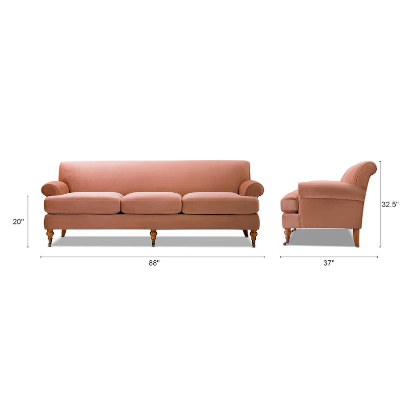 88 Inch Living Room Sofa  Three Cushion Couch with Rolled Arms and Tight Back  Minimal Assembly Required