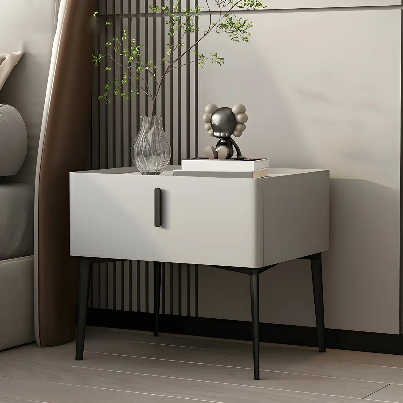 Trendy Narrow Cubic Wooden Nightstand with Legs