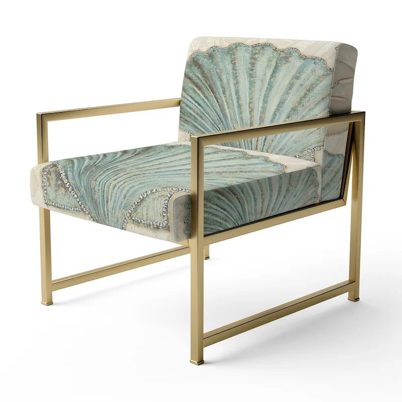 Designart  Seastar And Blue Sea Shell II  Upholstered Nautical & Coastal Accent Chair - Arm Chair