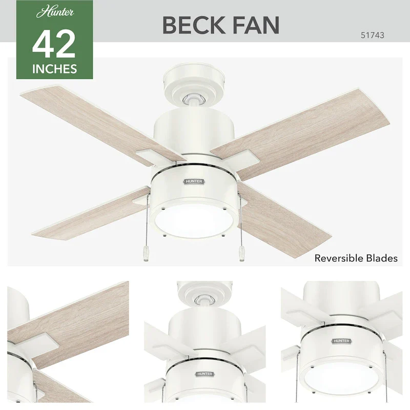 Hunter 42  Beck Ceiling Fan with LED Light Kit and Pull Chain - Transitional, Modern, Industrial