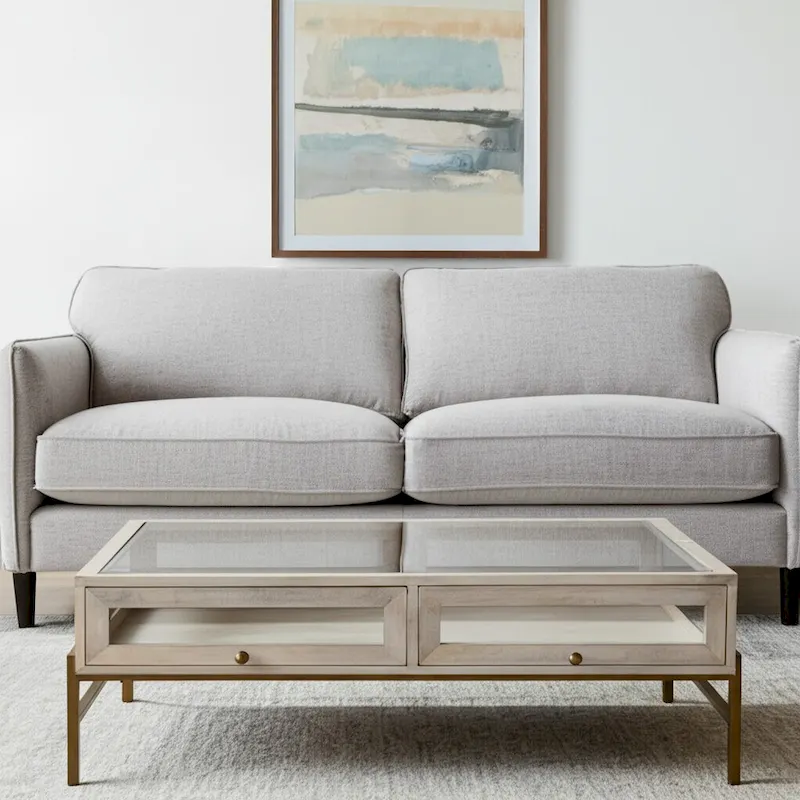 HomeRoots 44 Off White Clear And Gold Solid Wood Glass And Iron Storage Coffee Table - 43.5' X '15' X '43.5