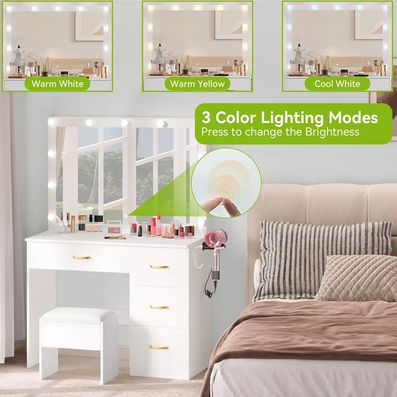 Moasis Makeup Vanity with 4 Drawers - 35.4 L x 23.6 W x 53.5 H