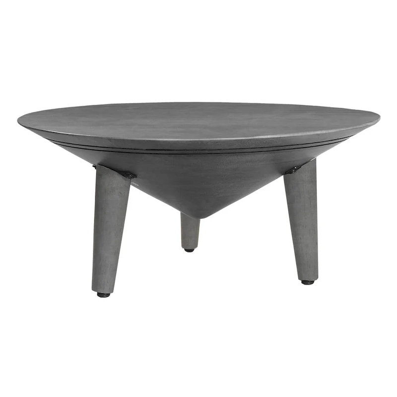 Venus 28 Inch Coffee Table with 3 Tapered Splayed Legs, Gray Mango Wood