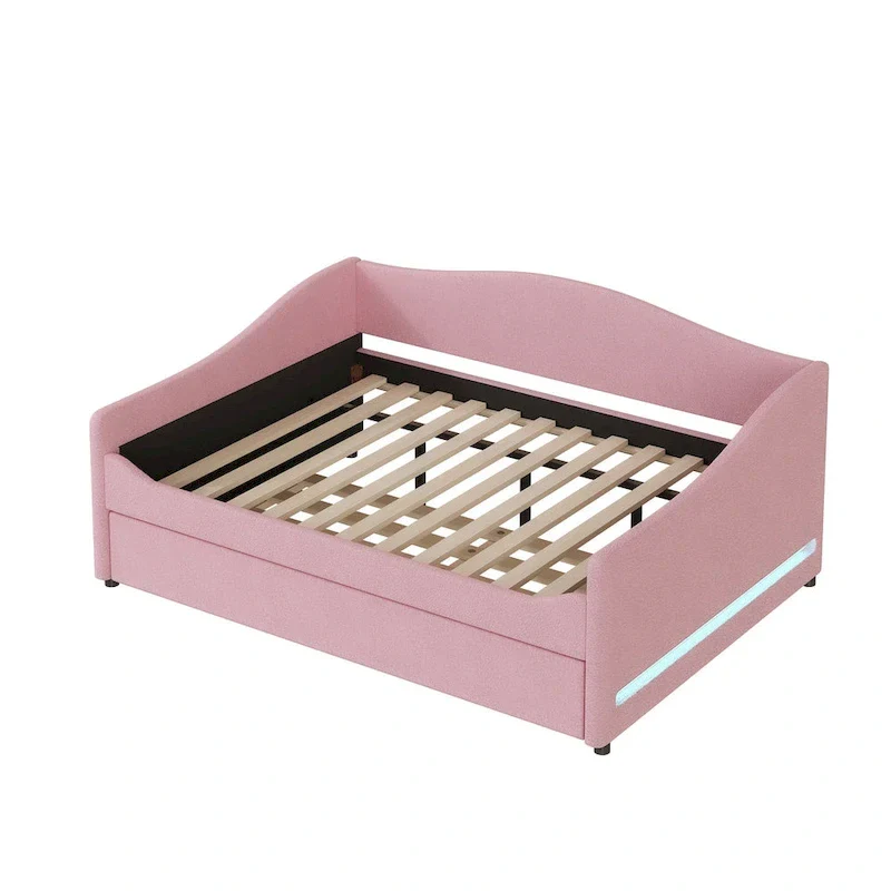 Full Teddy Fleece Daybed with Trundle and LED Lights