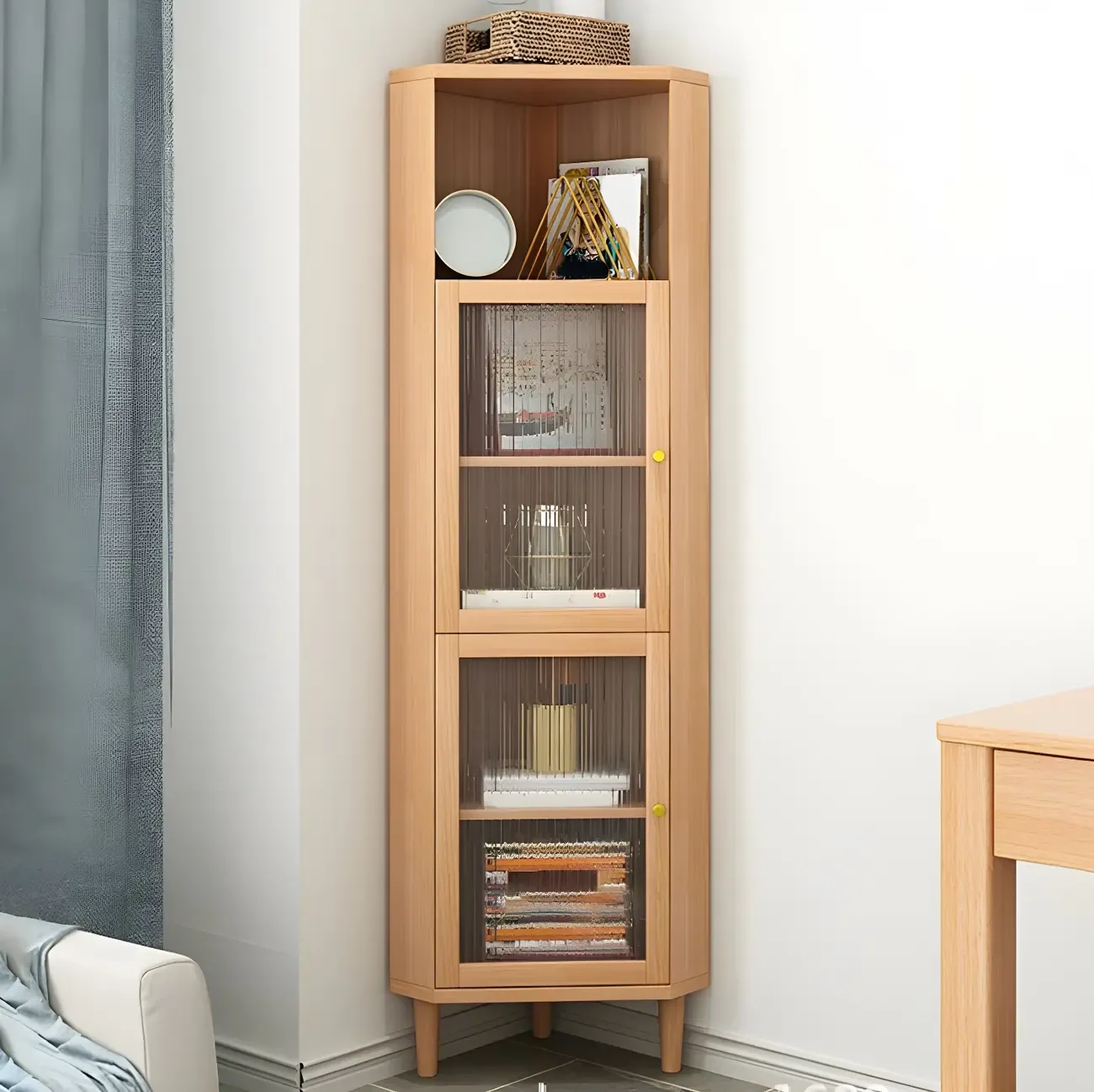 Wooden Corner Display Cabinet with Glass Door