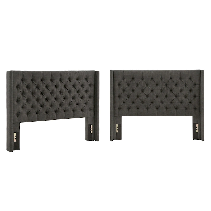 Detmold Queen Wingback Button Tufted Linen Fabric Headboard