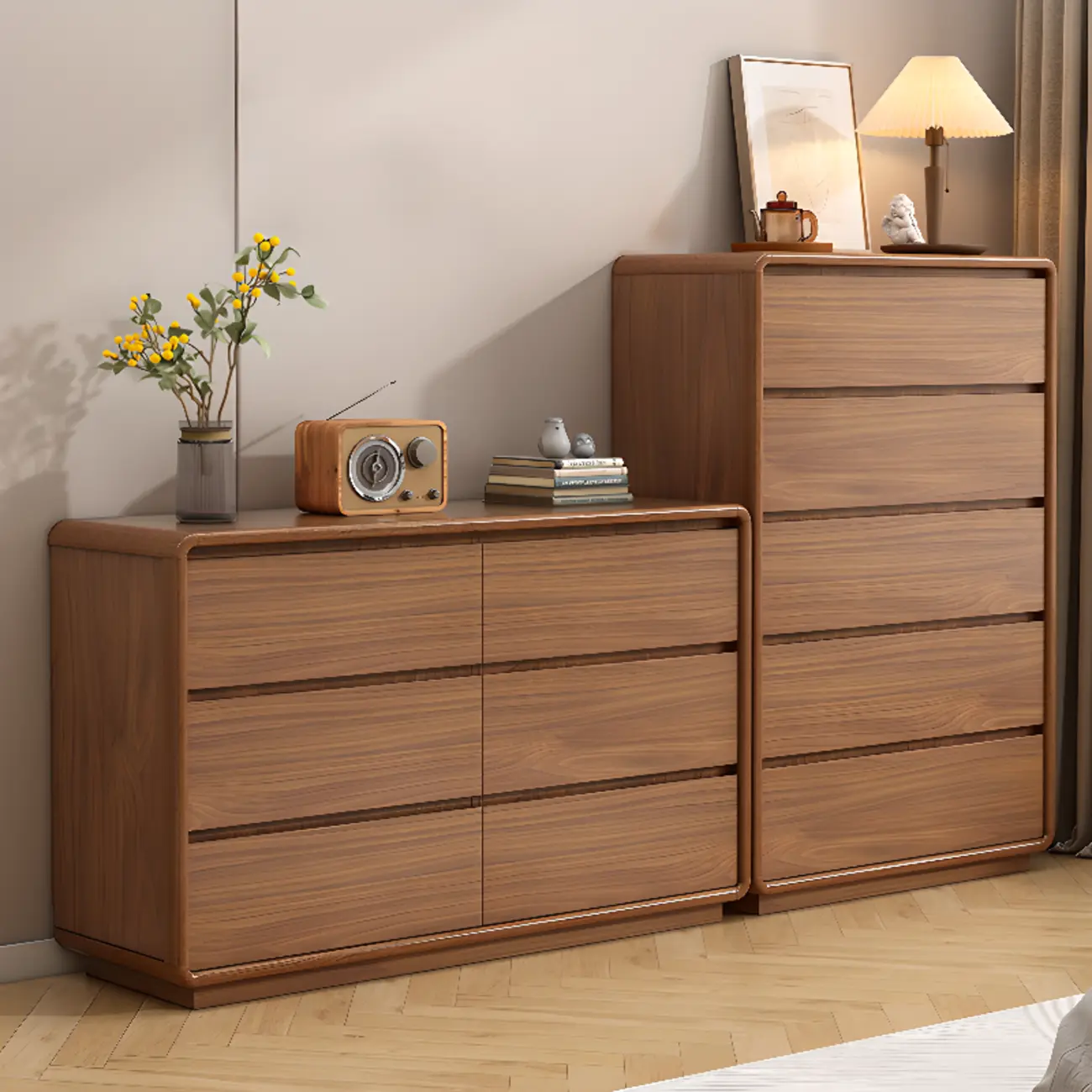 Cube Brown Wooden Console Chest in 8-Drawer