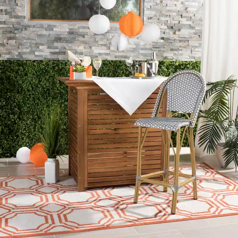 SAFAVIEH Ford Outdoor Stacking Grey/White Parisian Bistro 30-inch Barstool - 19W x 22D x 47H