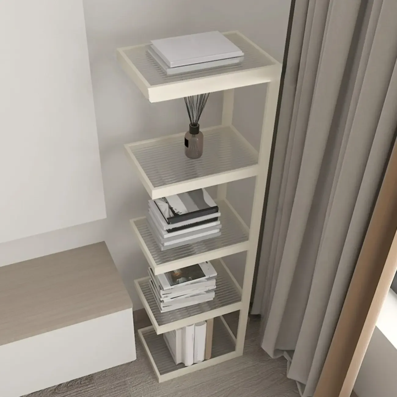 Extra Tall Simple Glass Top and Steel 3 Shelves Nightstand