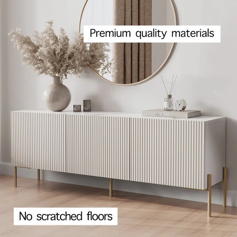 Living Skog Selline Beige TV Stand Console Fits TV's up to 65 in. with Metal Legs in Art Deco Design