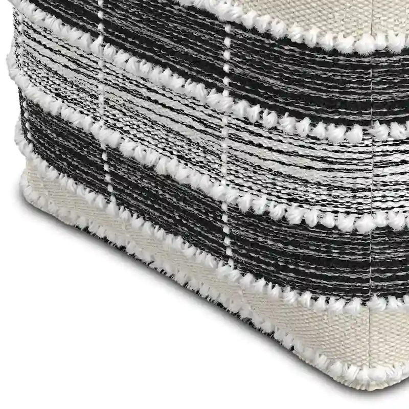 WYNDENHALL Highland Boho Square Pouf in White, Beige, Black Polystyrene Filling