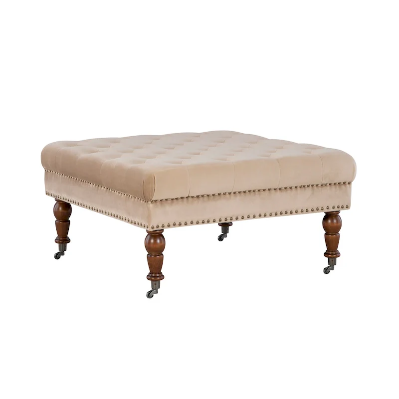 Abigal Tan Velvet Square Tufted Ottoman