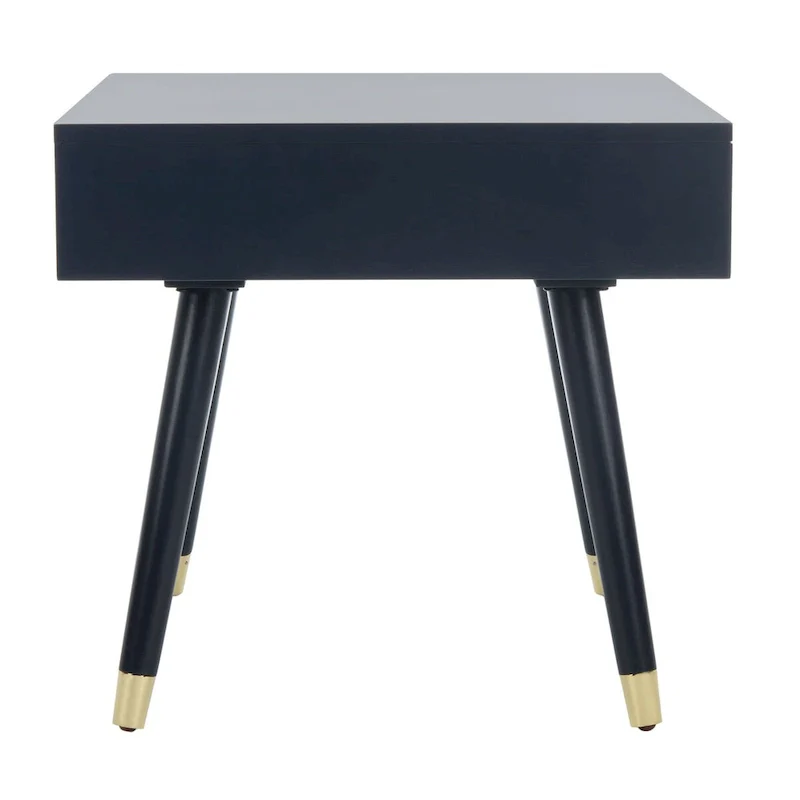 Mid-Century End Table with Brass Caps – Navy / White / Brown, Dark Wood, Single