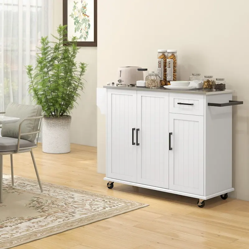 Rolling Kitchen Cart with Drawer, Towel Rack and Adjustable Shelves