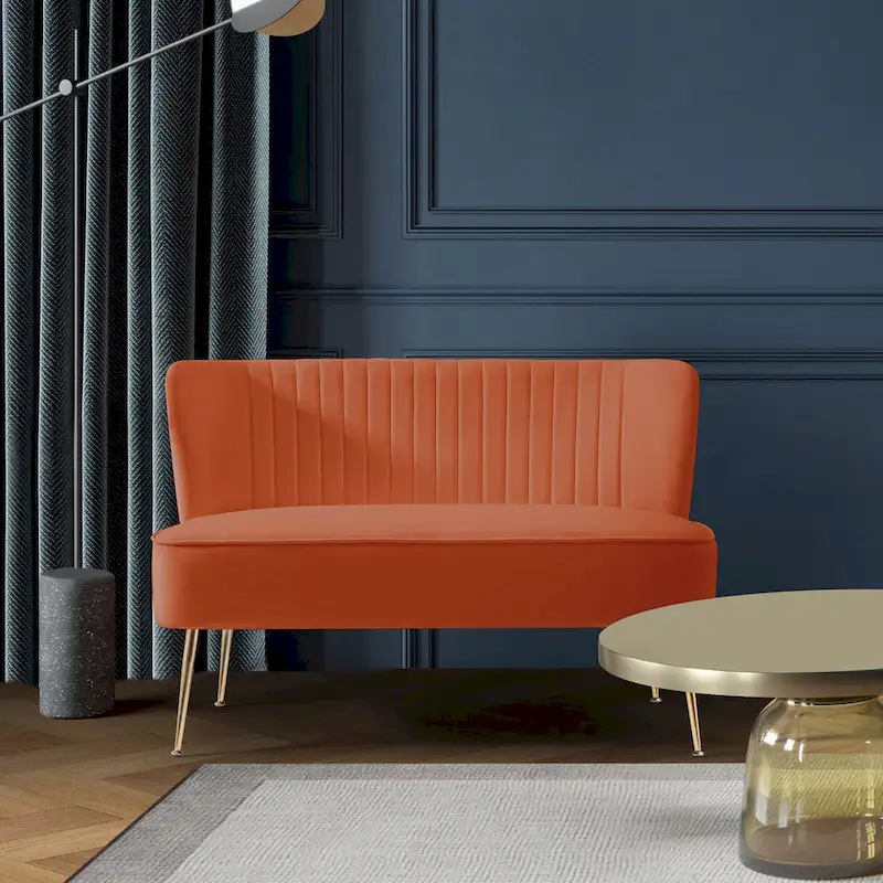 Upholstered Velvet Polyester 46 Wide Loveseat - Armless/ Scalloped Back