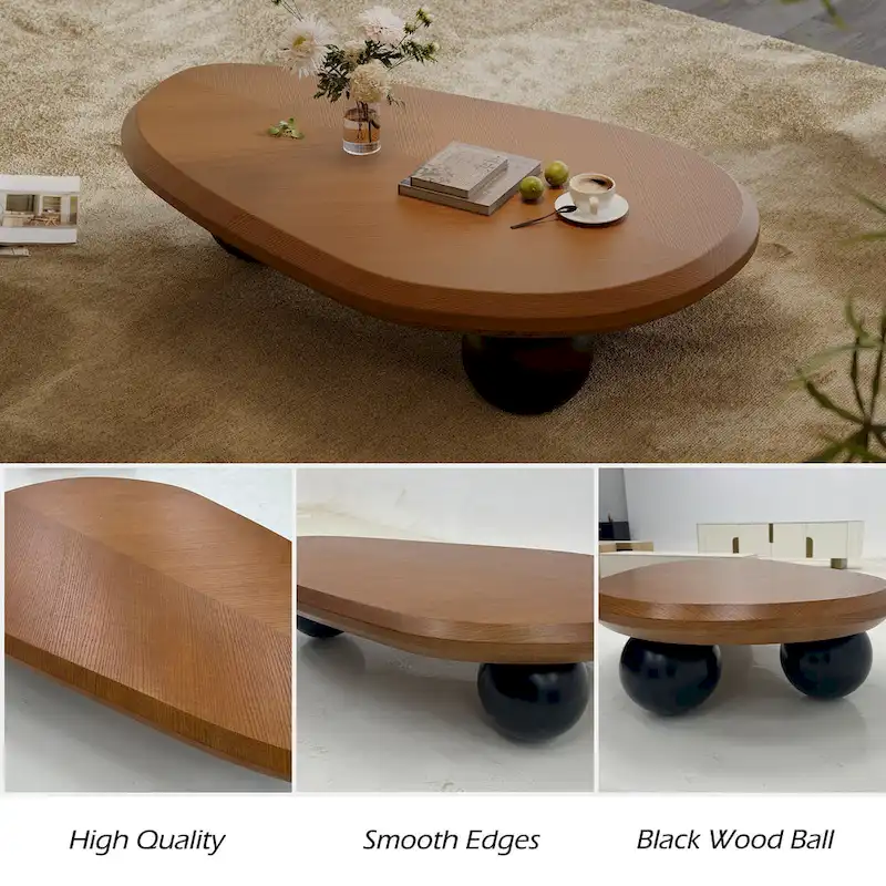 51 Modern Wood Coffee Table with 3 ball legs