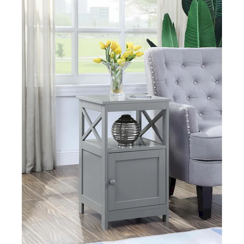 End Table with Storage Cabinet & Shelf, MDF, X-Frame, 16"W x 16"D x 26"H, 7 Colors