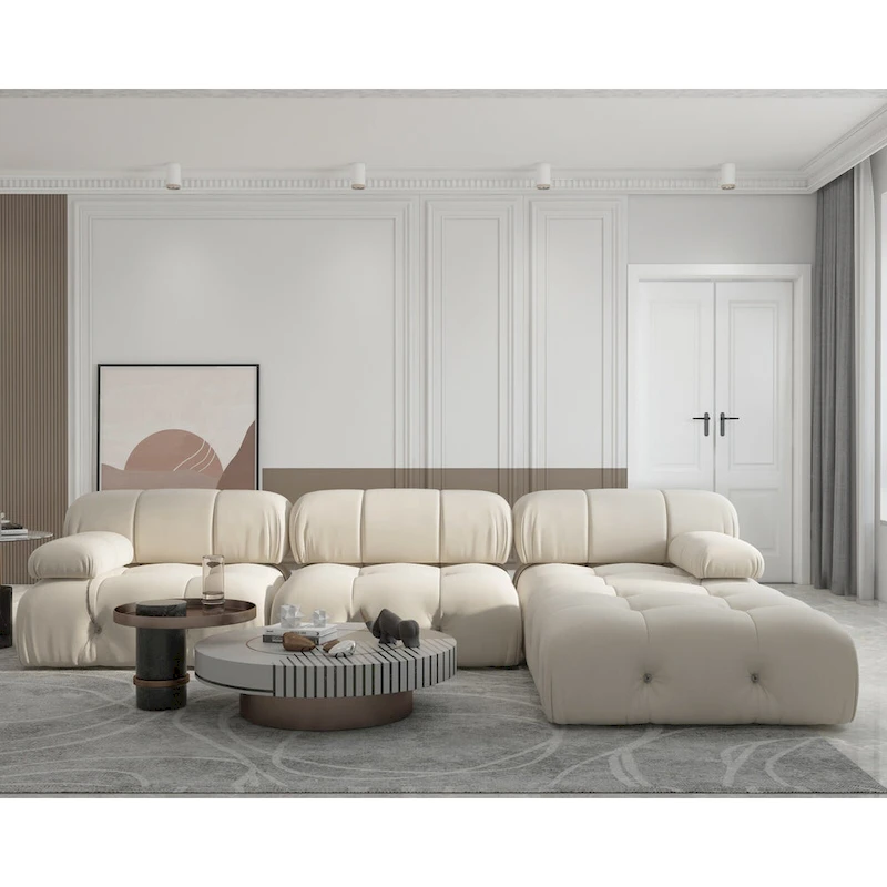 Modern Velvet Upholstery Modular Sectional Sofa,Beige