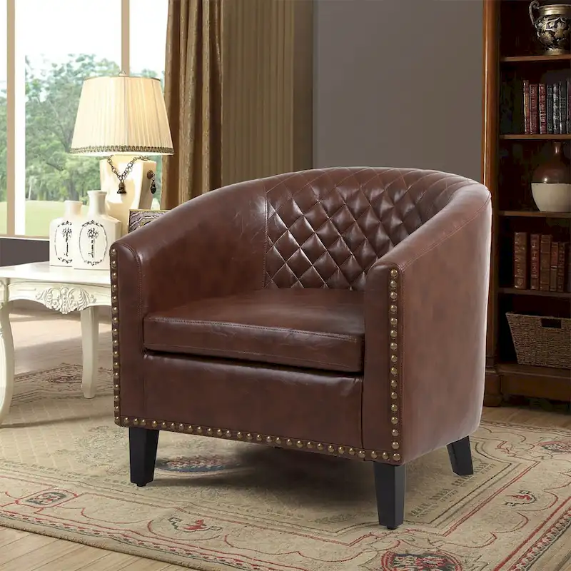 Barrel Accent Chair with Nailhead Trim and Solid Wood Legs