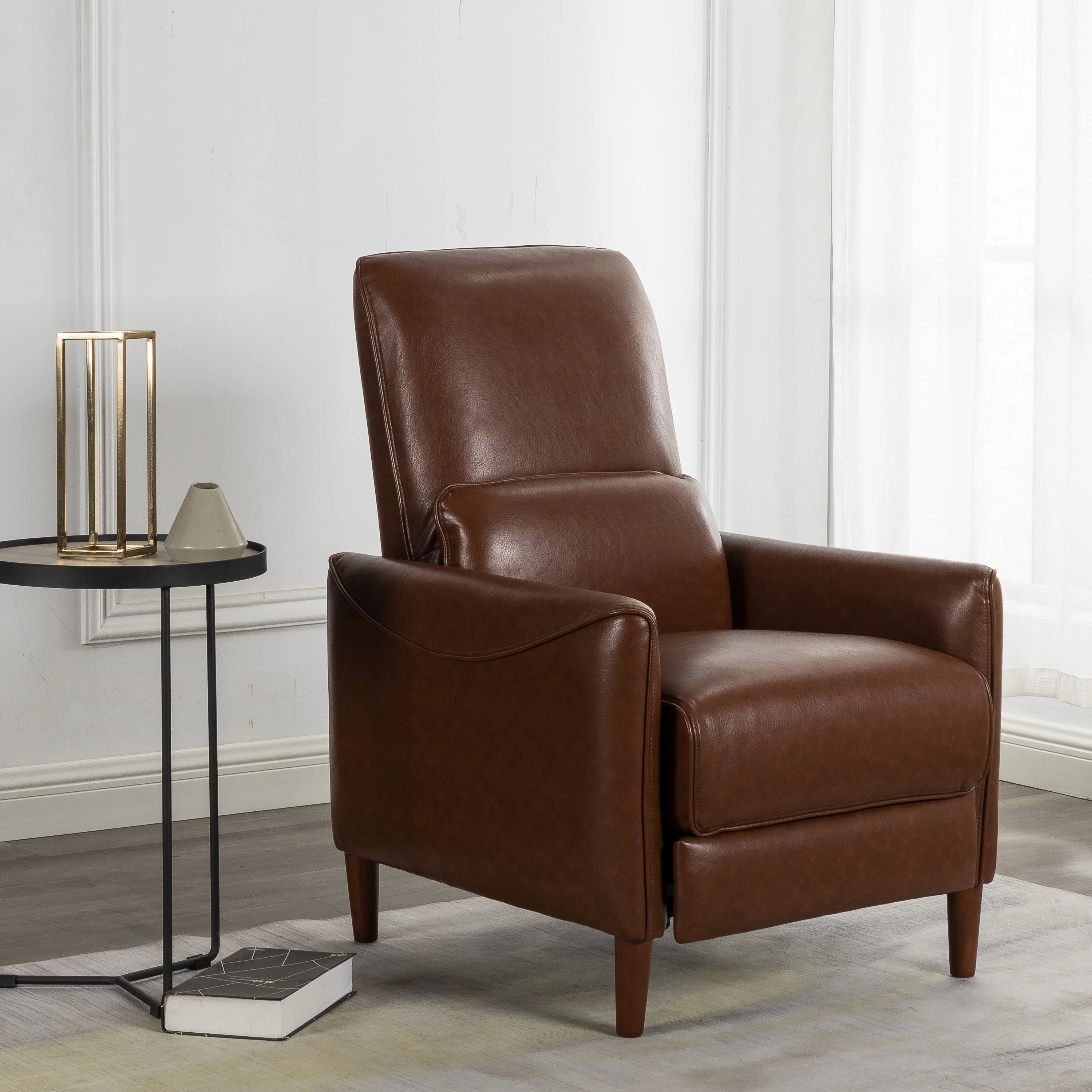 Comfy Upholstered Recliner Chair ¨C Small Push Armchair with Footrest & Rubber Wood Legs