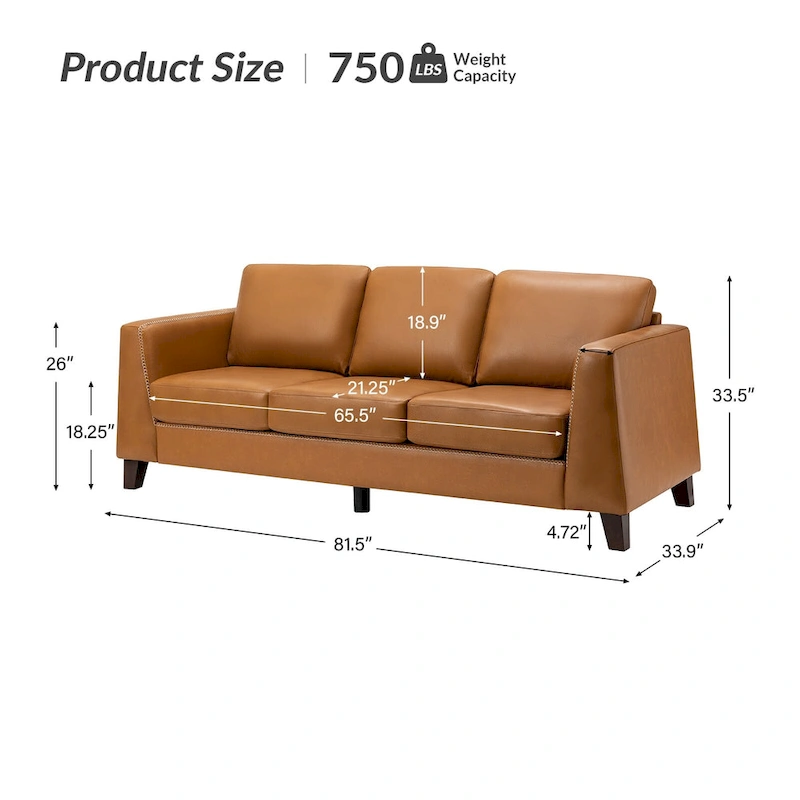 Rita 81.5 Genuine Leather Tuxedo Arm Sofa Couch With Solid Wood Legs By HULALA HOME