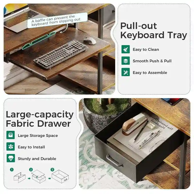 40 Inch Office Desk with Power Outlets