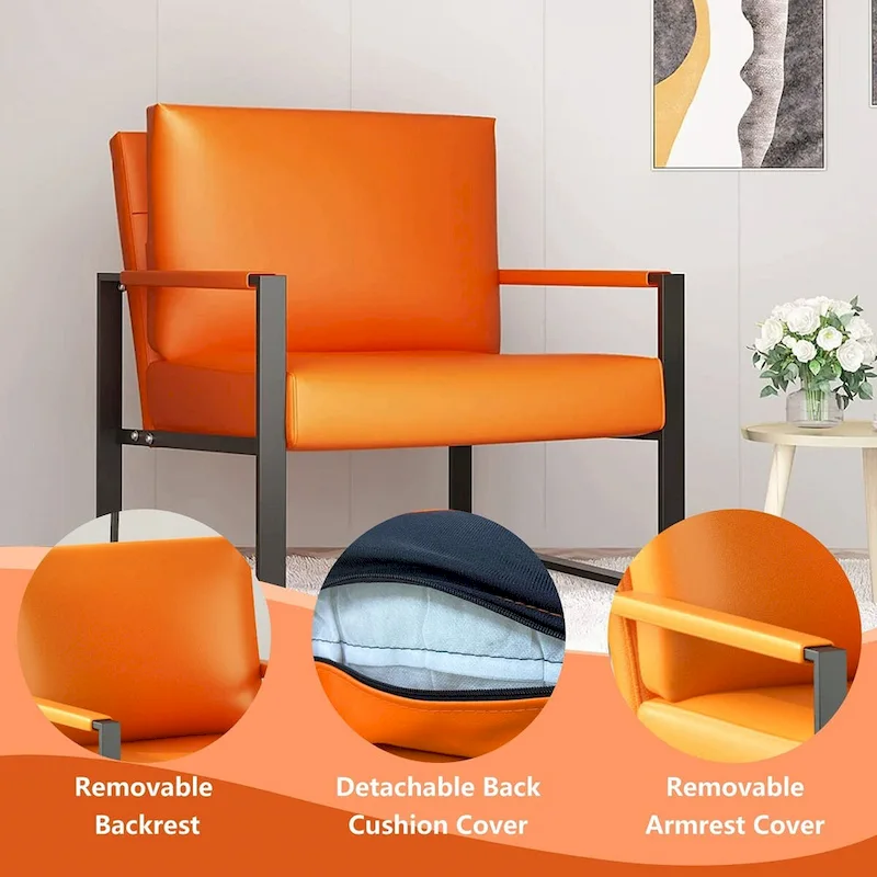 Mieres Mid-Century Style 3-Piece PU Leather Living Room Sofa Set Including 2 Armchairs and 1 Loveseat Sofa