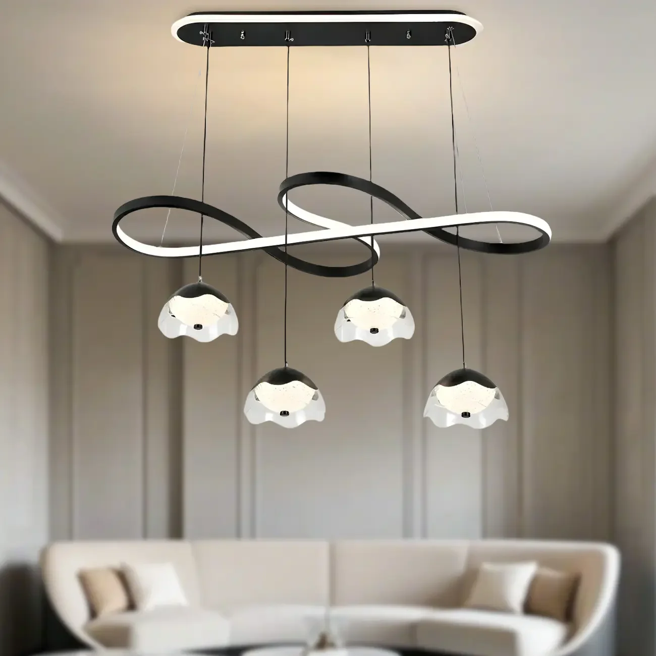 Adjustable 2 Tiers Black Metal 6-Light Dimming Pendant Light