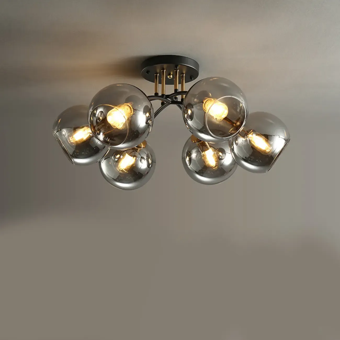 Modern Smoke Grey Glass Sphere Semi Flush Ceiling Light