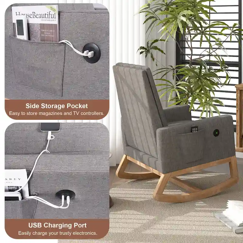 Adjustable Rocking Chair, Nursery Glider Chair with Adjustable High Back and Foot Rest