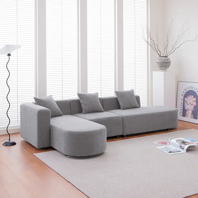 Modern L shape boucle Sofa with curved seat (facing left)