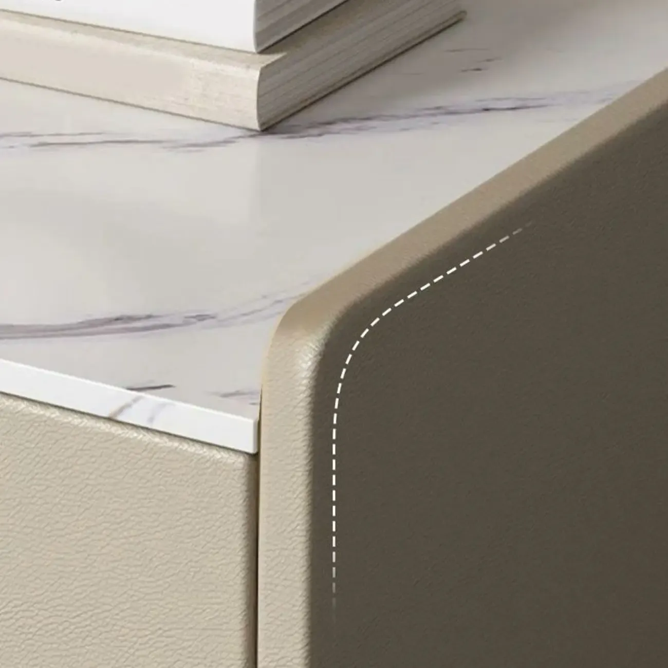 Modern Khaki Leather Stone Top 2-Drawer Nightstand