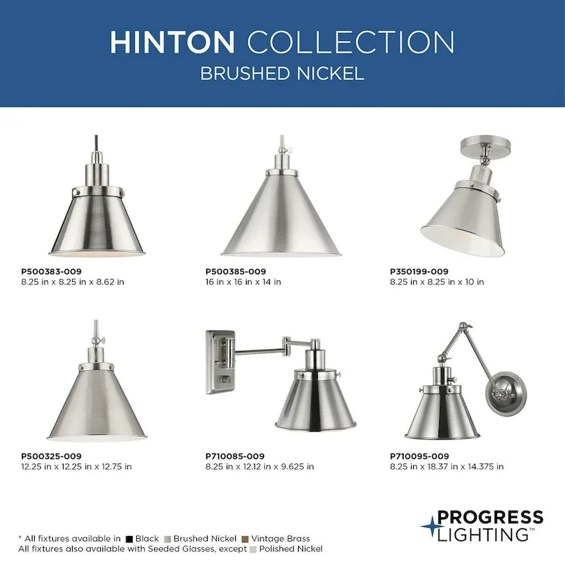 Hinton Collection One-Light Brushed Nickel Modern Farmhouse Pendant - 16 in x 16 in x 14 in