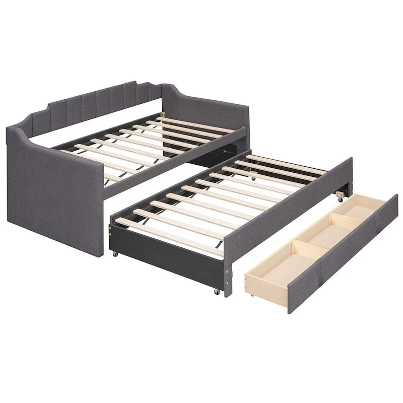 Merax Twin Upholstered Daybed with Trundle, 3 Drawers