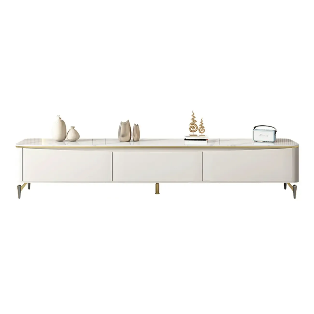 71 Modern White Stone Top TV Stand with Cable Management