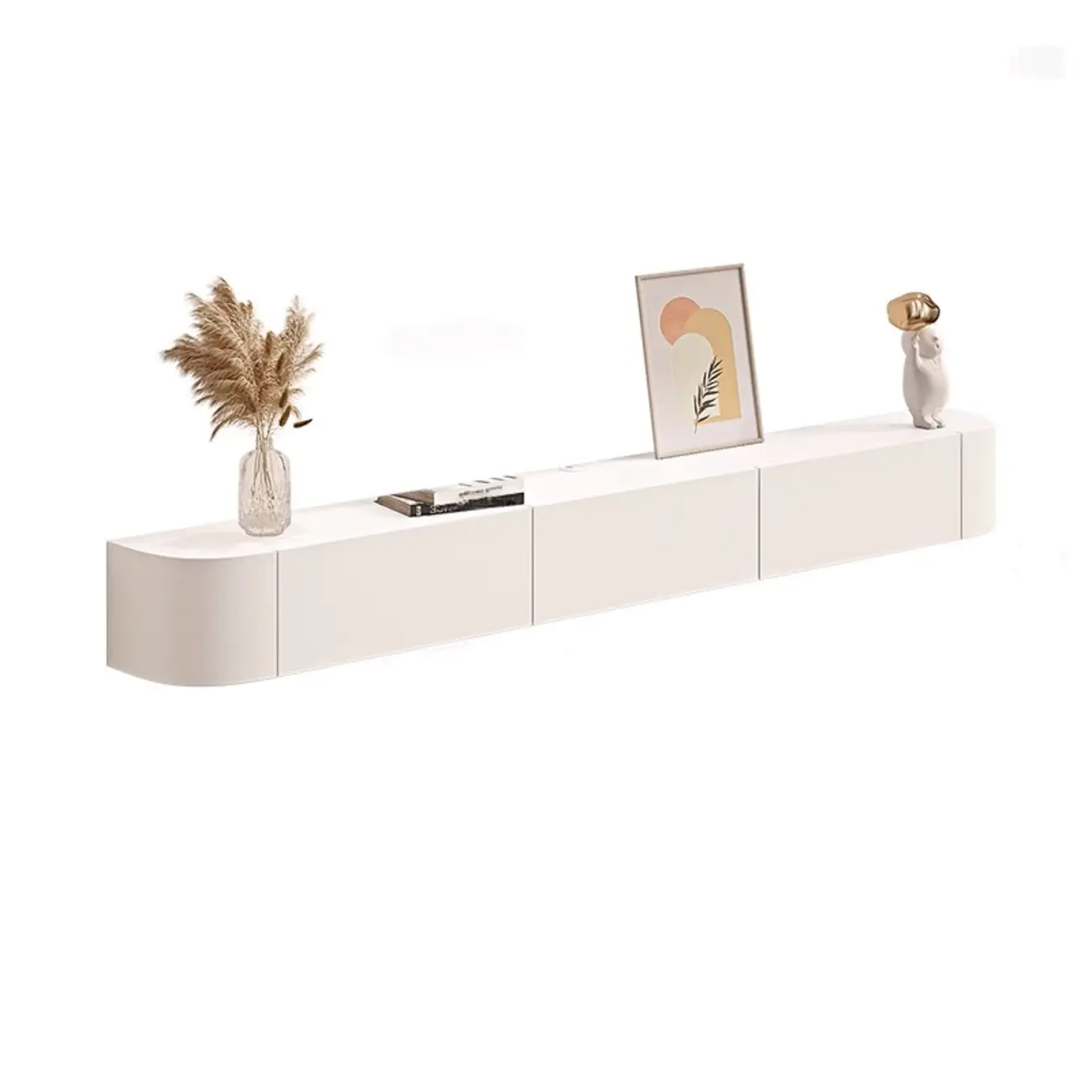 55 White Rubberwood Floating TV Stand with Cable Management