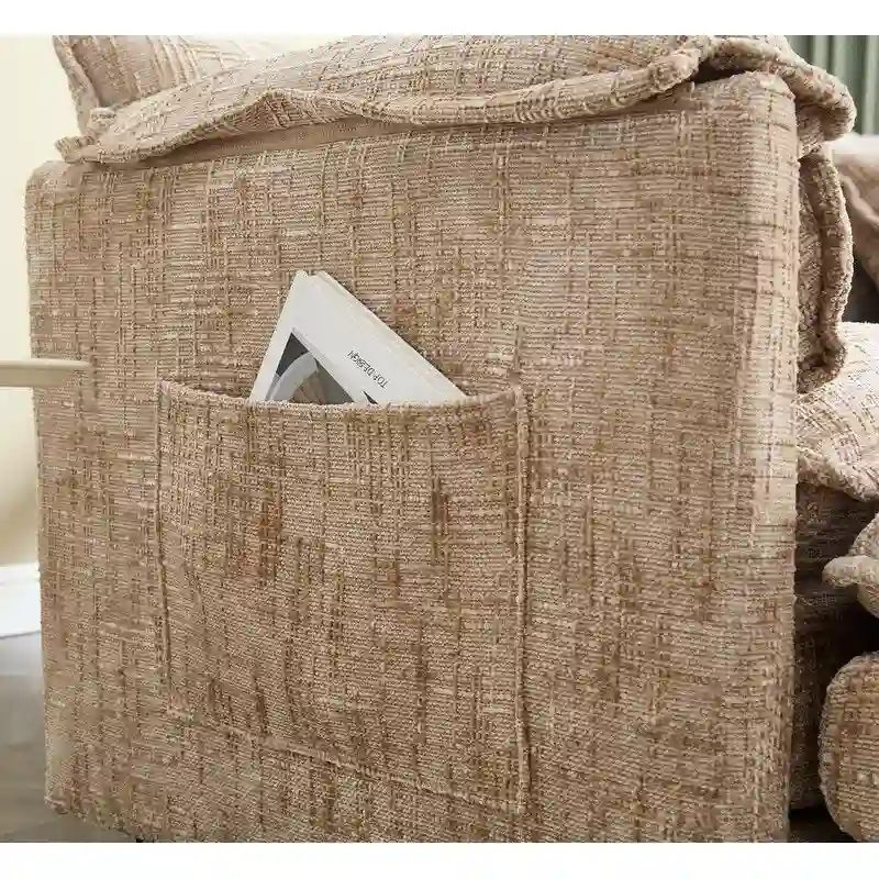 76.77 Chenille Upholstered Sofa with 2 Ottomans