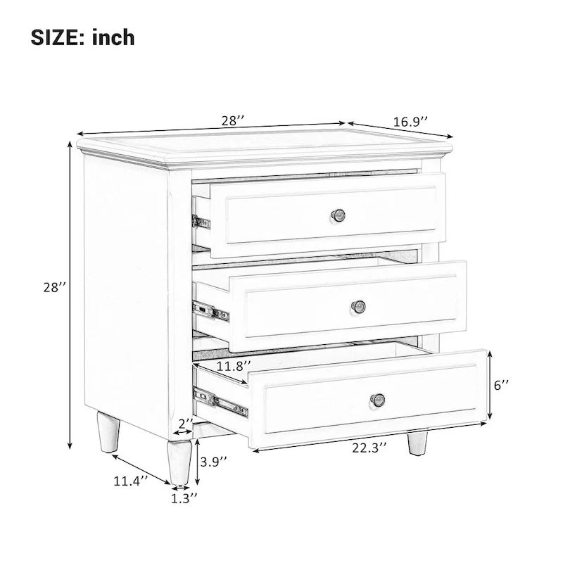 3-Drawer Wood Cabinet
