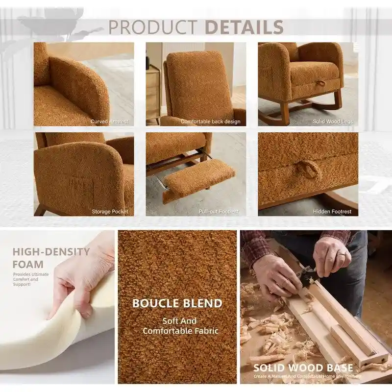 Living Room Rocking Accent Chair with Retractable Footrest