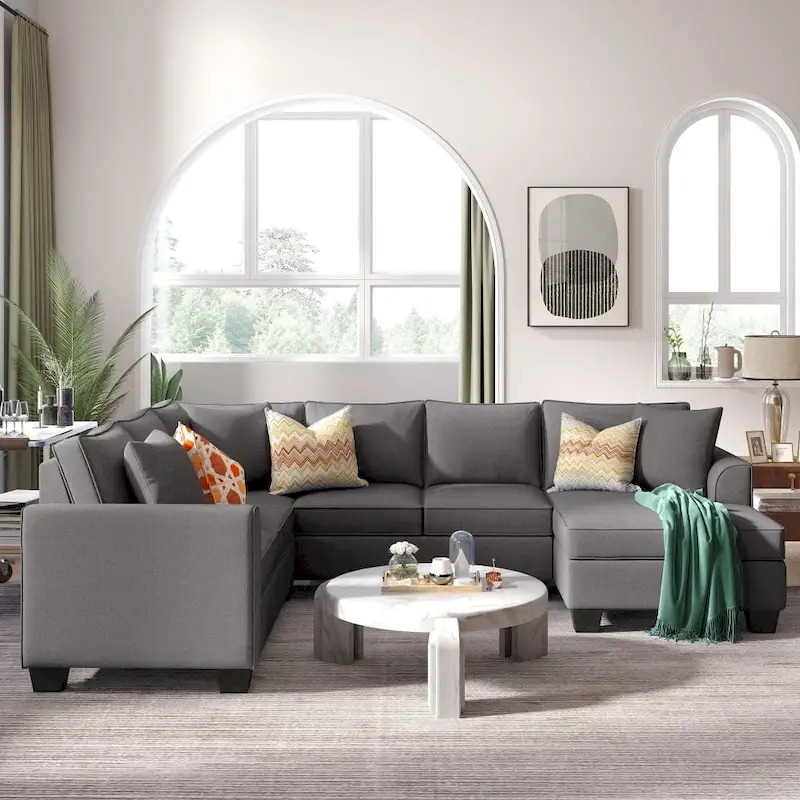 110*86 Sectional Sofa Upholstered Modern English Arm Classic U-shaped Sofa 3 Pillows Included