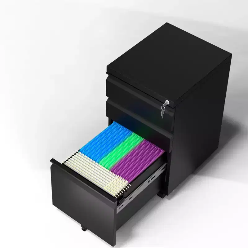 Black 3-Drawer Mobile File Cabinet with Lock, 1-Person