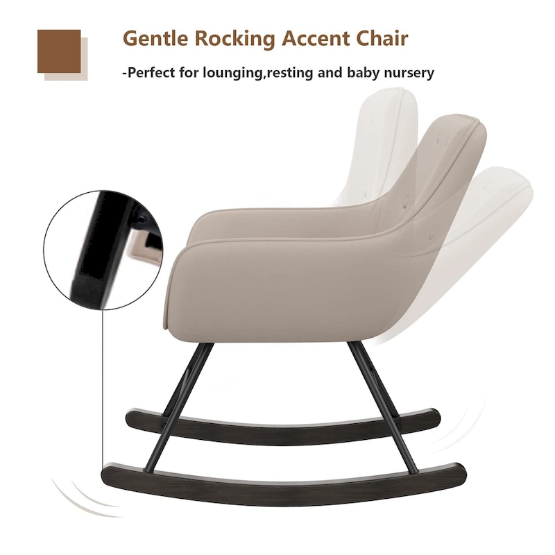 Accent Chair, Upholstered Button Tufted Living Room Chairs with Wood Legs, Comfy Frosted Velvet Lounge Chair