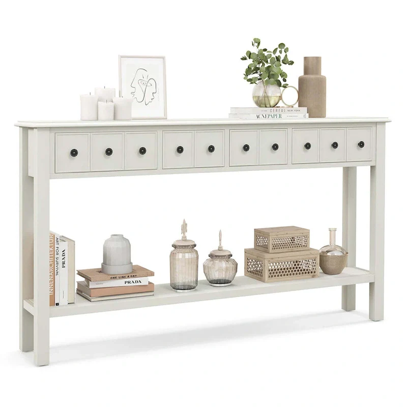 60-Inch Retro Console Table with 4 Drawers, Entryway Sofa Table with Storage