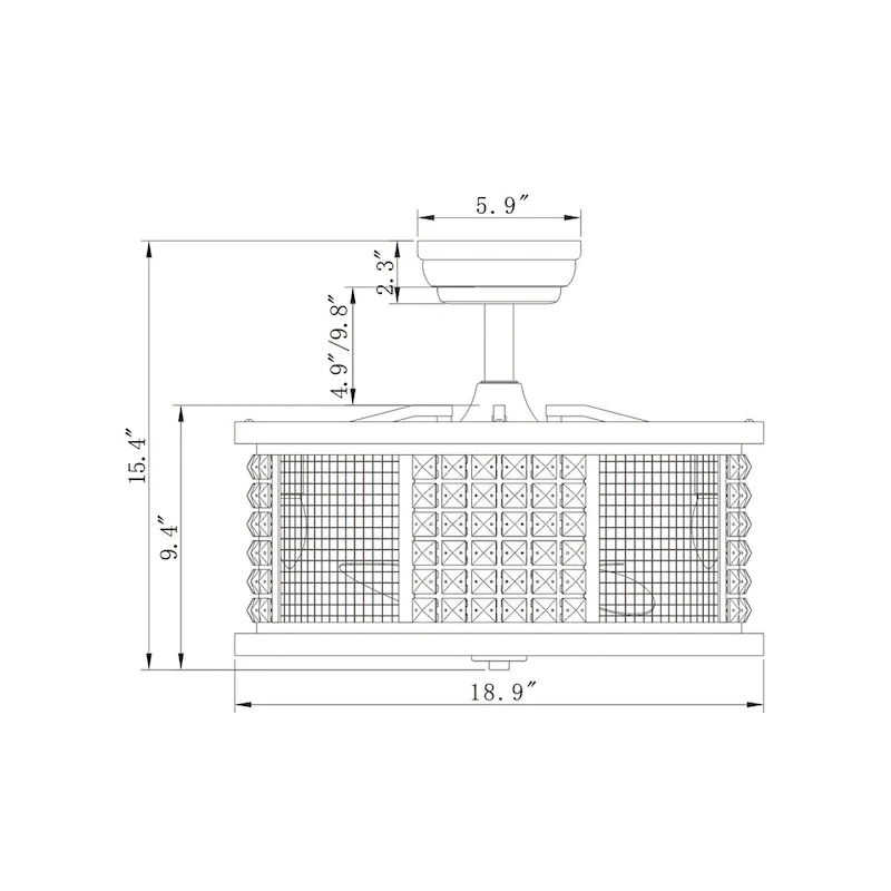 Lacey Matte Black Ceiling Fan19-Inch 4-Light Geometric Metal & Crystal Drum Shade (Includes Remote)