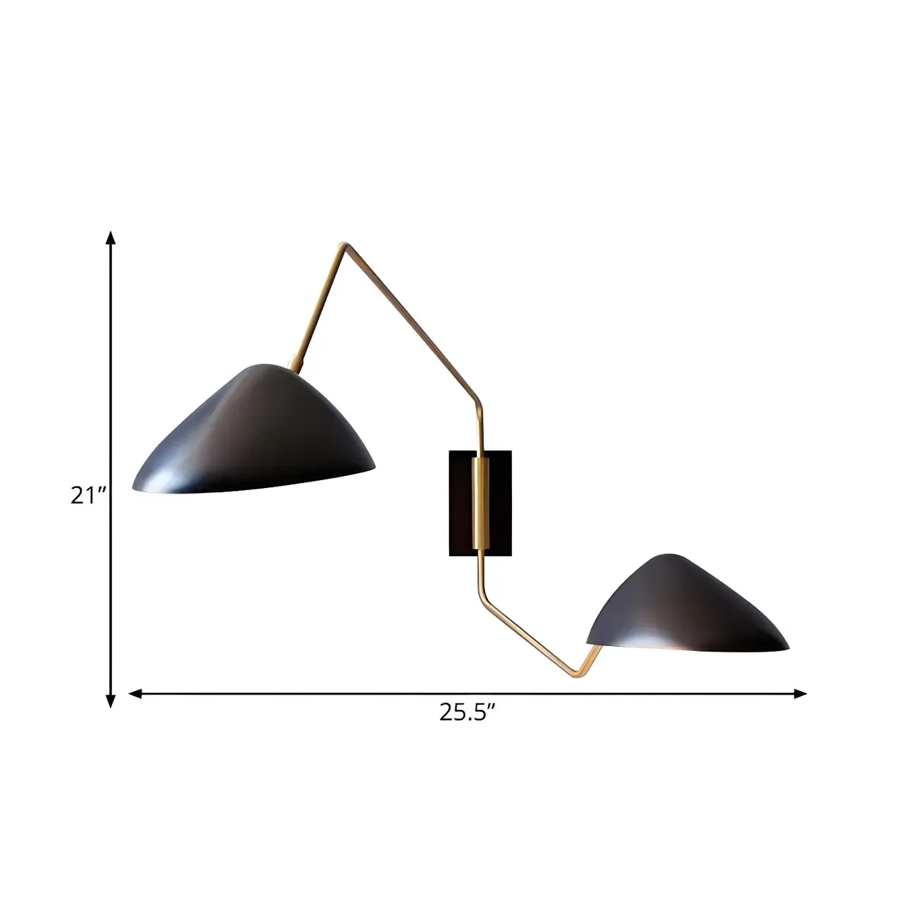 Modern 2-Light Black and Brass Swing Arm Wall Light
