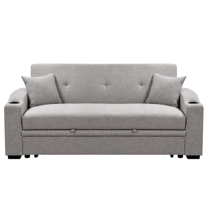Convertible Sofa with Reclining Backrest, Cup Holders and Pillows